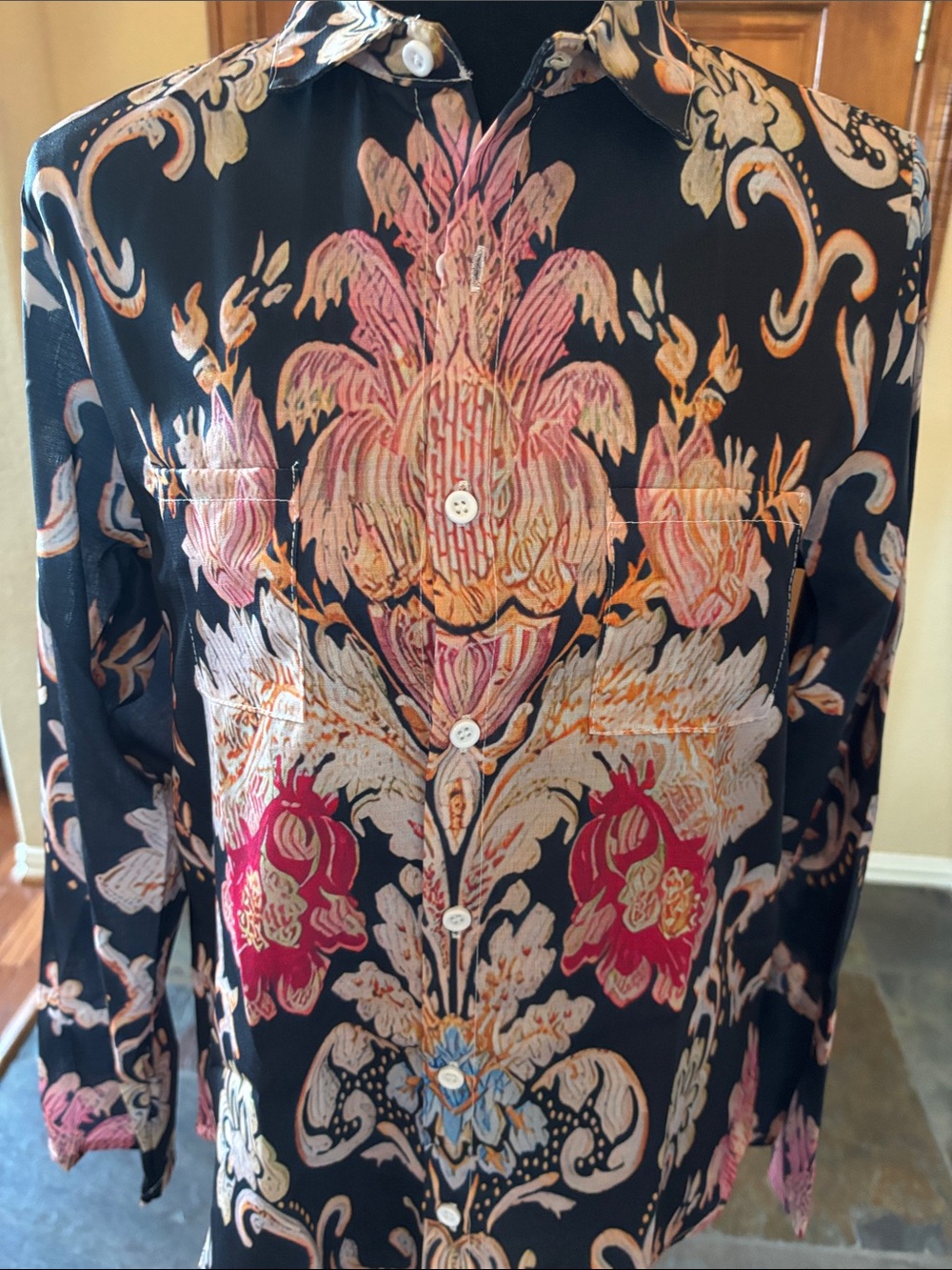 Source Unknown Black Floral Scroll Print Blouse View 2